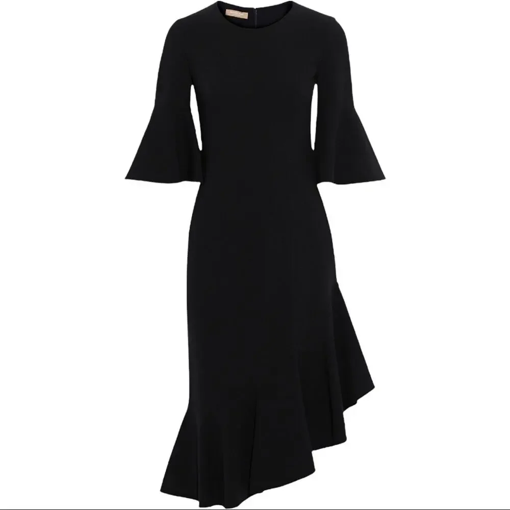 Michael Kors Collection Double-Face Stretch Wool-Crepe Ruffle Dress Black Size 4